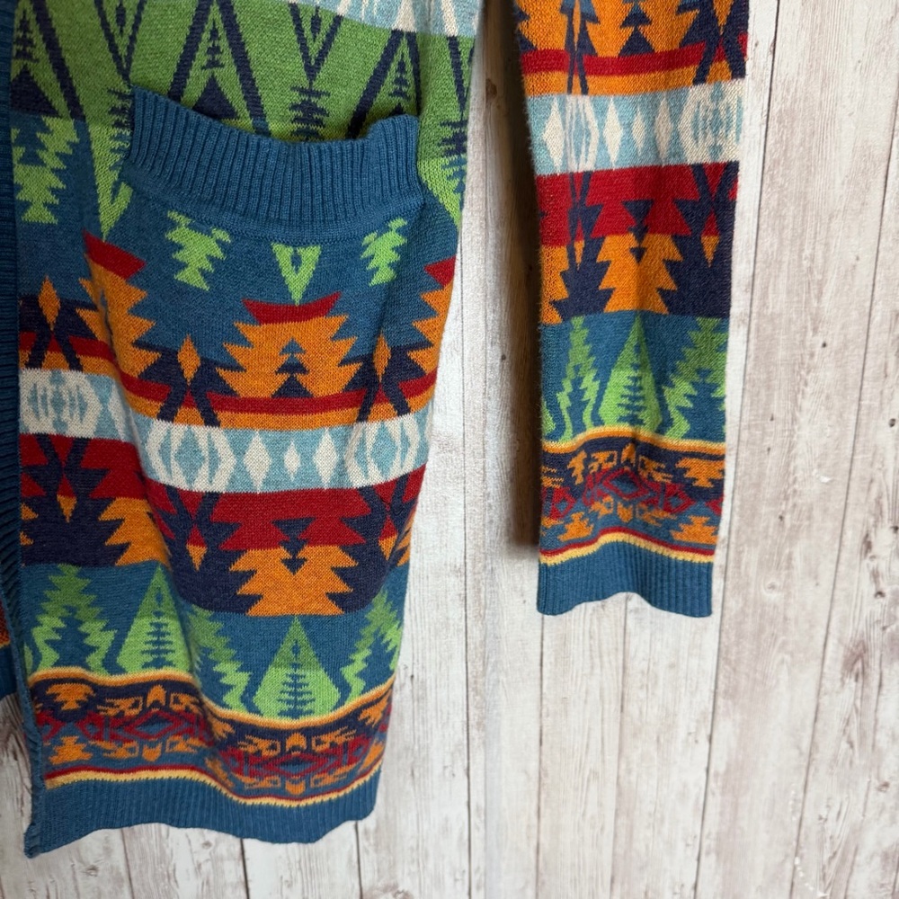 Tasha Polizzi Southwestern Print Cotton Knit Open-Front Cardigan Sweater - Picture 5 of 9